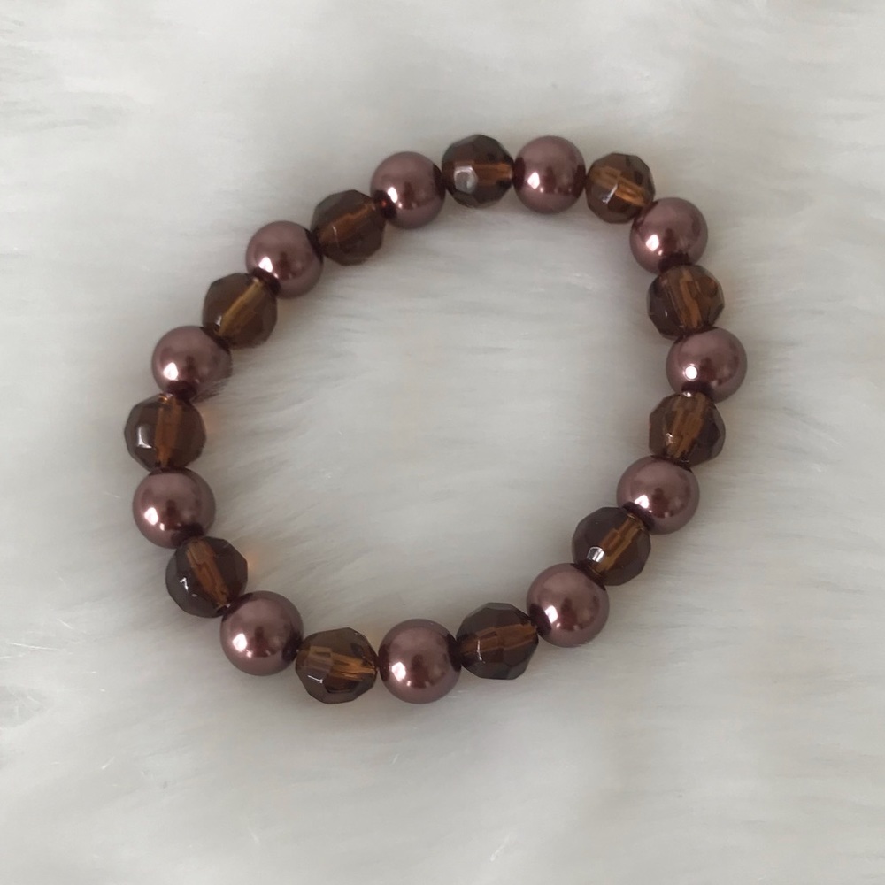 Brown Elastic Beaded Beads Bracelet